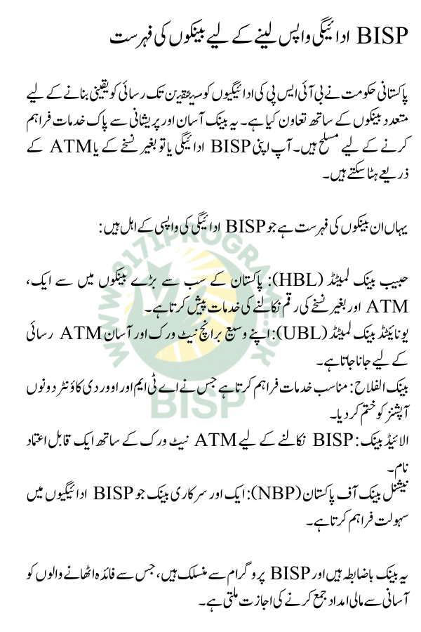 List of Banks to Withdraw BISP